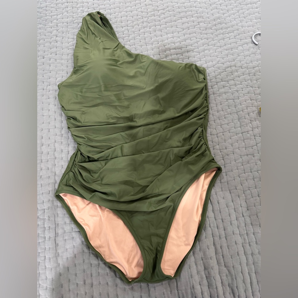 J. Crew Olive Green One-Shoulder One-Piece Swimsuit